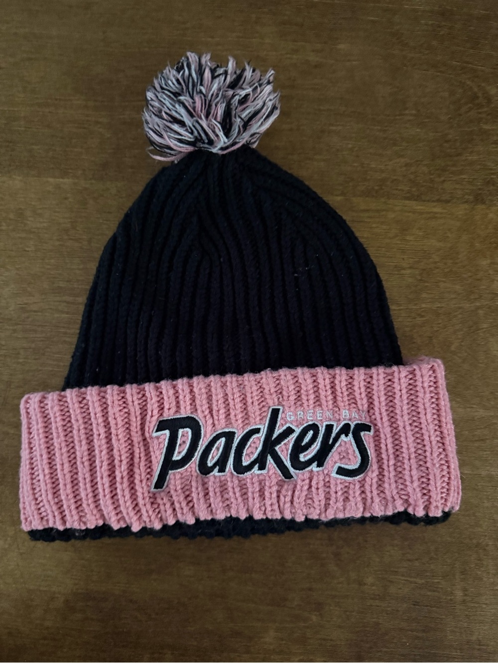Kids Pink & Black Pom Beanie